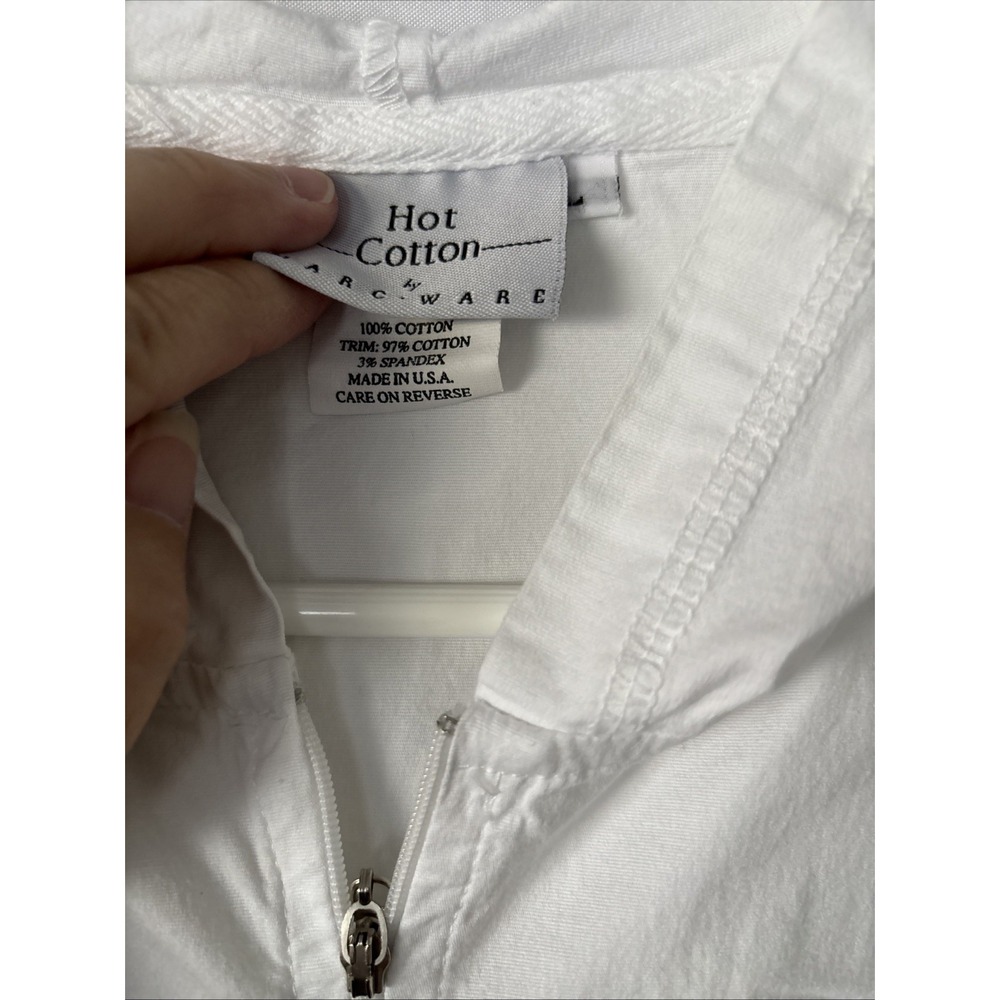 Hot Cotton Women Hooded Light Jacket Large White Full Zip Boxy Cotton USA - Picture 2 of 6